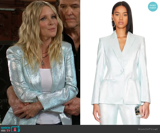 Amanda Uprichard Loreda Blazer in Ice Blue worn by Christine Blair Williams (Lauralee Bell) on The Young and the Restless