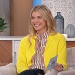 Amanda's yellow cardigan and brown striped shirt on The Talk