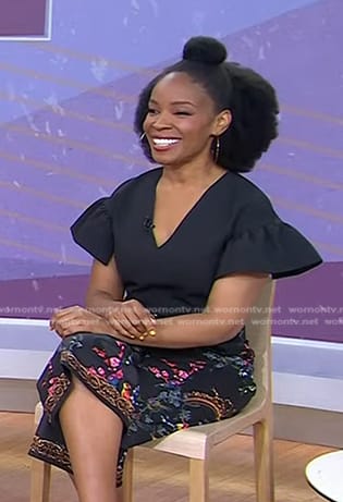 Amber Ruffin's black floral jumpsuit on Today