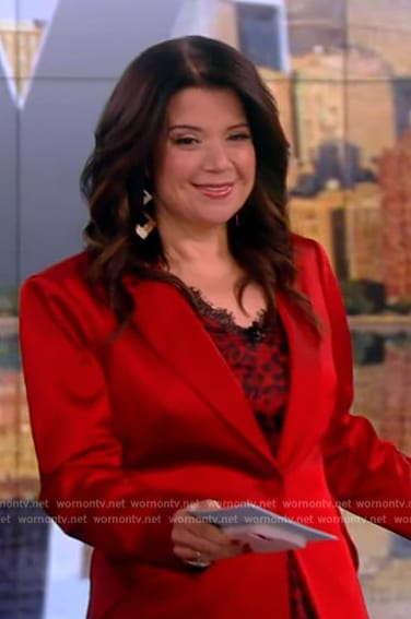 Ana's red satin suit and leopard print cami on The View