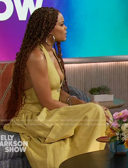 Andra Day's mustard top and skirt on The Kelly Clarkson Show