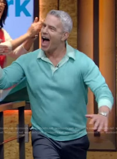 Andy Cohen's blue polo sweater on Live with Kelly and Mark