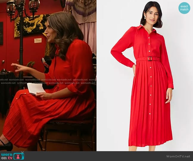 Ann Taylor Pleated Shirtdress in Cardinal Red worn by Liz Kreutz on Today