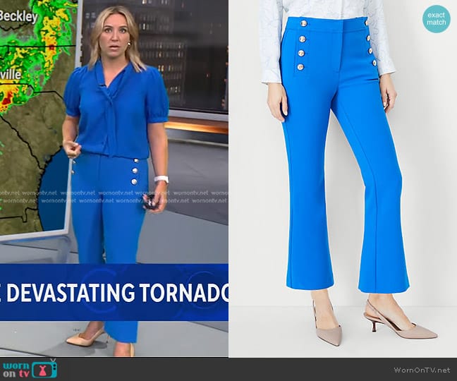 Ann Taylor The Sailor Flared Ankle Pant in Intense Lapis worn by Alex Wilson on CBS Evening News