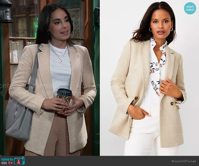 Ann Taylor The Tweed Double Breasted Blazer worn by Molly Lansing-Davis (Kristen Vaganos) on General Hospital