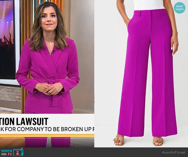 Ann Taylor The Wide Leg Pant in Crepe in Vibrant Magenta worn by Nicole Sganga on CBS Mornings