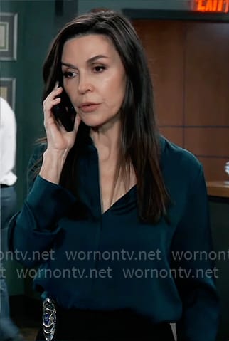 Anna’s dark green button down blouse on General Hospital