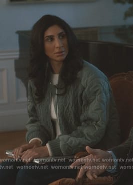 Annie’s cable knit bomber jacket on Elsbeth