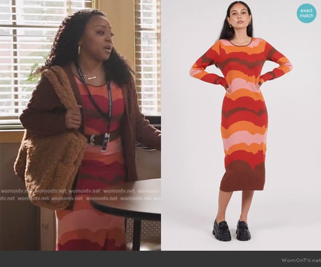 Another Girl Organic Cotton Sunset Knit Midi Dress In Multi worn by Janine Teagues (Quinta Brunson) on Abbott Elementary