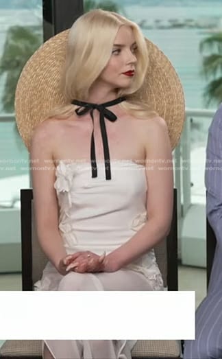 Anya Taylor-Joy's whtie floral applique strapless dress on Good Morning America