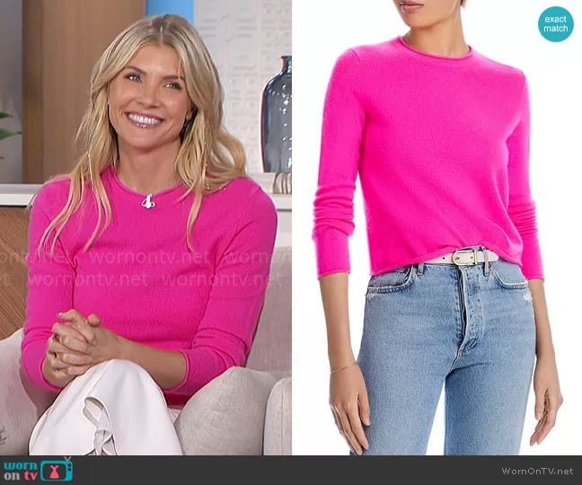 Aqua Rolled Edge Cashmere Sweater in Neon Pink worn by Amanda Kloots on The Talk