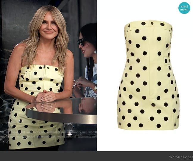 Area Polka dot cotton strapless mini dress worn by Keltie Knight on E! News