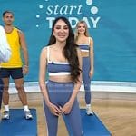 Aryan Rashed’s blue contrast trim sports bra and side stripe leggings on Today