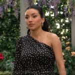 Audra’s black polka dot one-shoulder top on The Young and the Restless