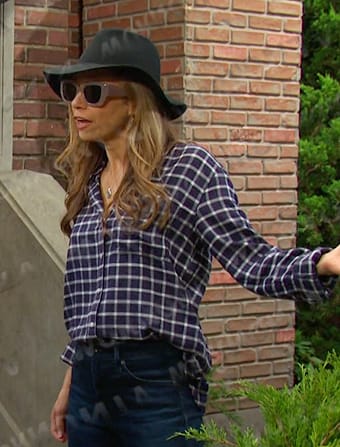 Ava’s navy plaid button down shirt on Days of our Lives