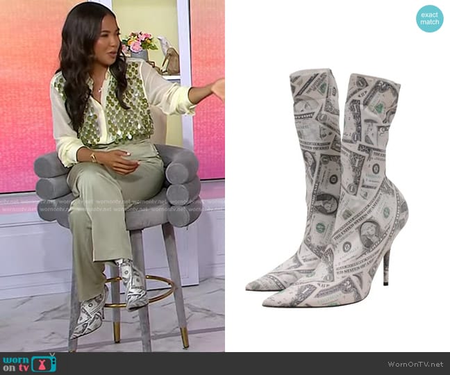 Balenciaga Dinero Money Sock Ankle Heels Boots worn by Emma Grede on Today