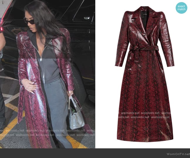 Balenciaga Snake-effect leather trench coat worn by Kim Kardashian (Kim Kardashian) on The Kardashians