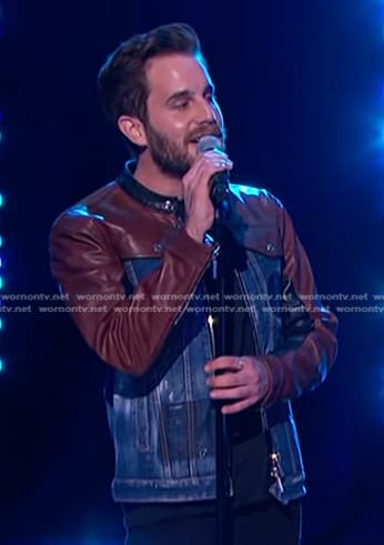 Ben Platt's leather and denim patchwork jacket on The Kelly Clarkson Show