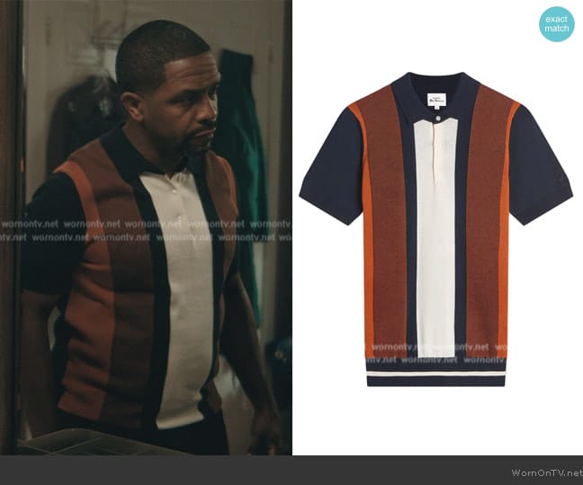  Vertical Navy Stripe Knit Polo buy Ben Sherman worn by Darnell Robinson (Darnell Robinson) on The Chi