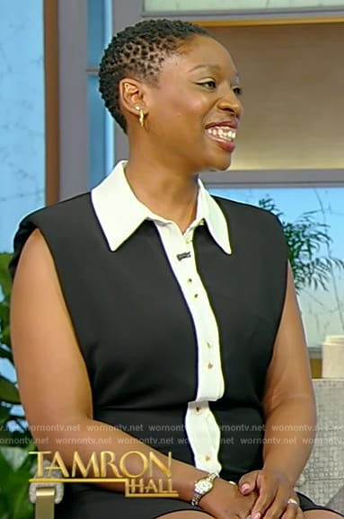 Leanne’s black contrast mini dress on Tamron Hall Show