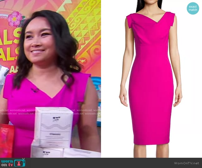 Black Halo Jackie O Sheath Dress in Vibrant Pink worn by Debbie Wei Mullin on Good Morning America