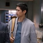 Blue’s grey bomber jacket on Greys Anatomy