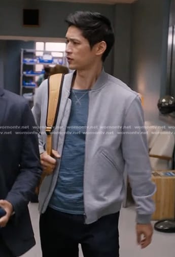 Blue's grey bomber jacket on Greys Anatomy