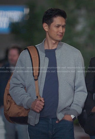 Blue's grey bomber jacket on Greys Anatomy