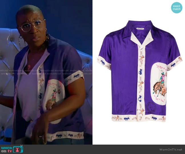 Bode Round Up Short Sleeve Shirt in Violet worn by Henrietta Wilson (Aisha Hinds) on 9-1-1