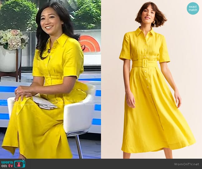 Boden Louise Linen Midi Shirt Dress in Passion Fruit worn by Kathy Park on Today