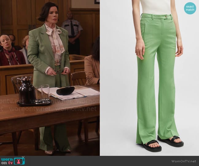 BOSS Slim-fit trousers with flared leg in stretch material worn by Margaret Wright (Marcia Gay Harden) on So Help Me Todd