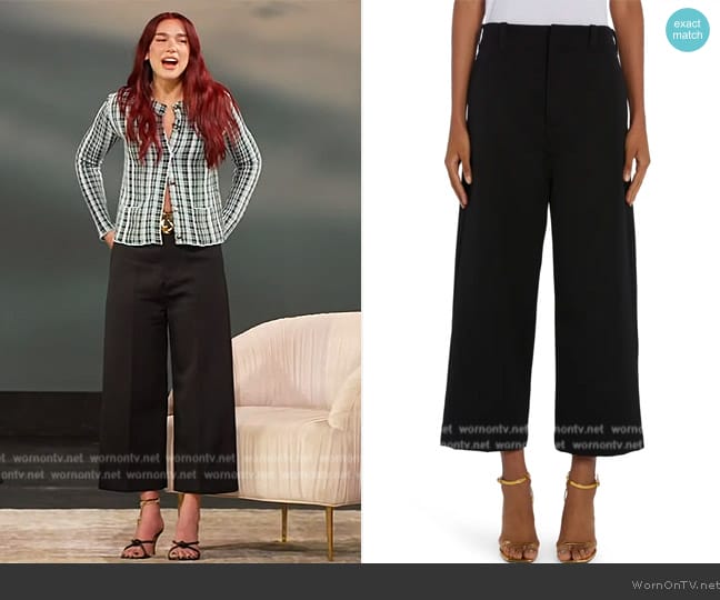 Bottega Veneta Grain de Poudre Sartorial Wool Culotte Trousers worn by Dua Lipa on The Drew Barrymore Show