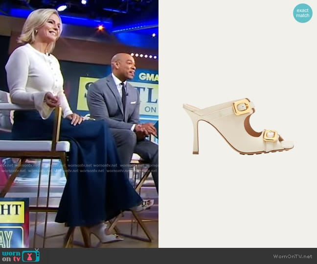 Bottega Veneta Stretch Buckle Mule Sandal in Sea Salt worn by Dr. Jennifer Ashton on Good Morning America