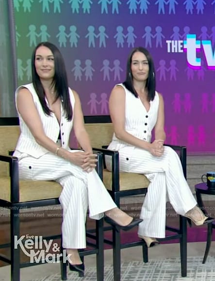 The Bella Twins’ white pinstripe vest and pants on Live with Kelly and Mark