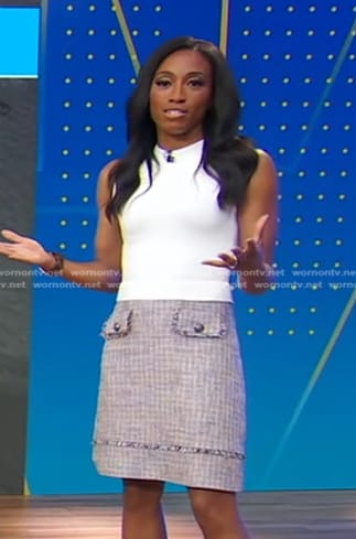 Brittany's white top and tweed mini skirt on Good Morning America