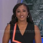 Brittany Bell's black stripe-trim wrap dress on Good Morning America