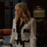 Brooke’s white and black wavy trim jacket and skirt set on The Bold and the Beautiful