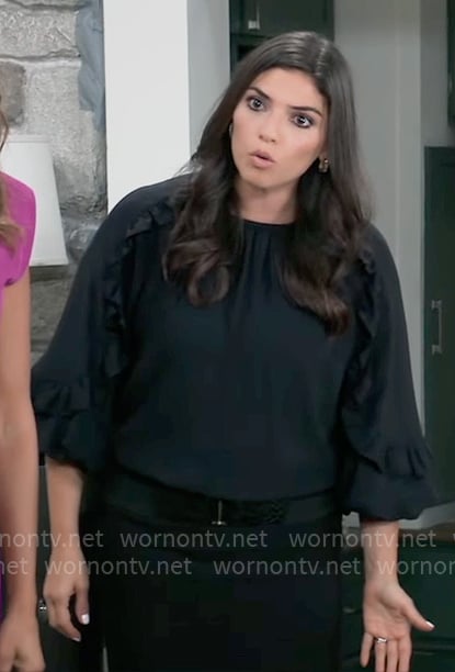 Brook Lynn’s black ruffle sleeve blouse on General Hospital