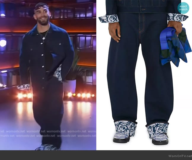 Burberry Floral-Trimmed Five-Pocket Jeans worn by Manuel Turizo on The Kelly Clarkson Show