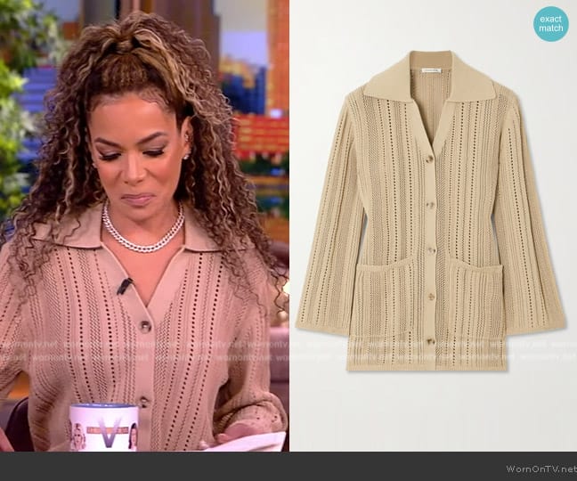 By Malene Birger Samina pointelle-knit cotton-blend cardigan worn by Sunny Hostin on The View