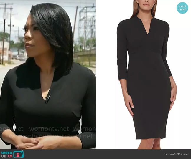 Calvin Klein 3/4-Sleeve V-Neck Sheath Dress worn by Nikole Killion on CBS Mornings