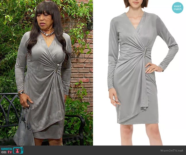 Calvin Klein Faux-Suede Gathered Sheath Dress worn by Paulina Price (Jackée Harry) on Days of our Lives