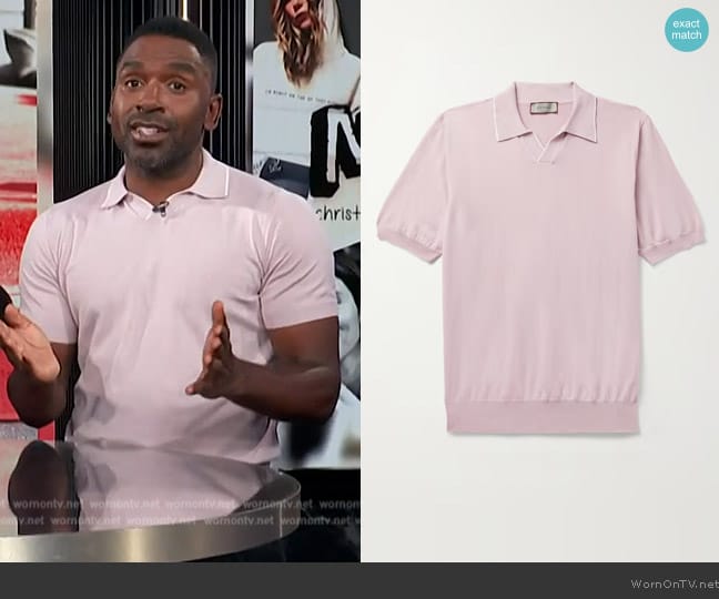 Canali Fine-knit polo shirt worn by Justin Sylvester on E! News