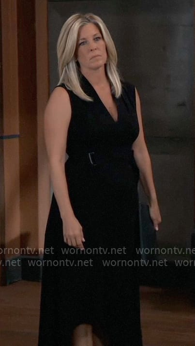 Carly's black v-neck midi dress with buckles on General Hospital