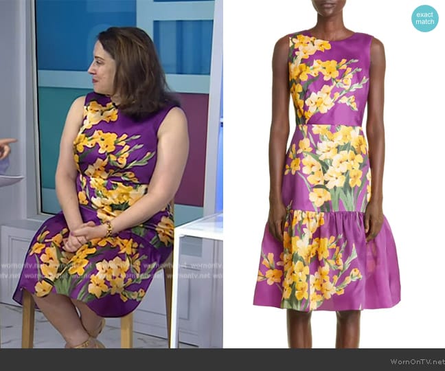 Carolina Herrera Tiered Floral Print Silk Dress worn by Julia Quinn on Today