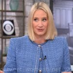 Caroline Polisi’s blue tweed jacket and dress on CBS Mornings