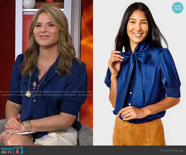 Cartolina Peggy Silk Top in Navy worn by Jenna Bush Hager on Today