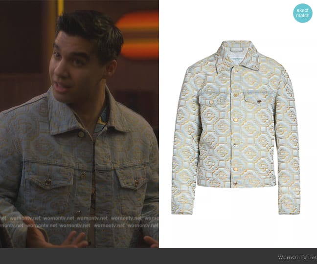 Casablanca For The Peace Monogram Jacquard Denim Jacket worn by Vivek Shah (Jordan Buhat) on Grown-ish