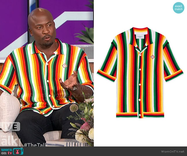 Casablanca Striped Towelling Camp Shirt worn by Akbar Gbajabiamila on The Talk