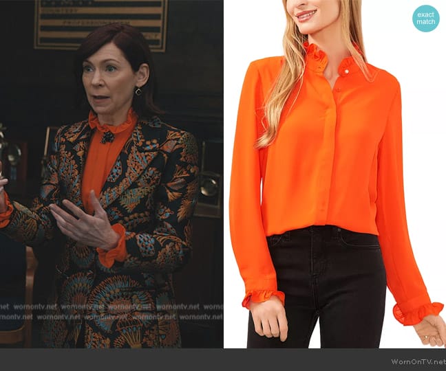 Cece Eyelet Ruffle Trim Blouse worn by Elsbeth Tascioni (Carrie Preston) on Elsbeth